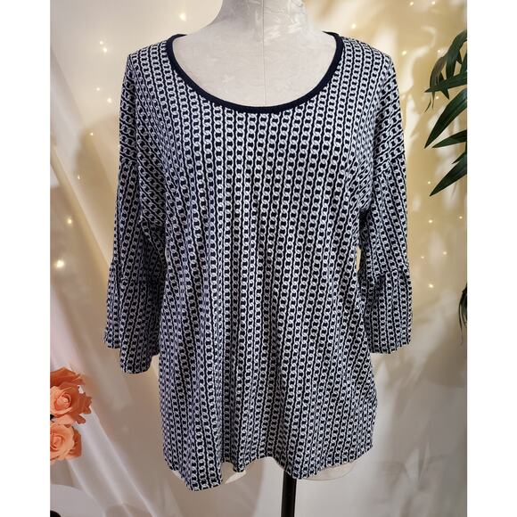 MK MICHAEL Michael Kors Chain Rope Bell Sleeve Top Womens Plus Size 1X Nautical - Picture 1 of 11
